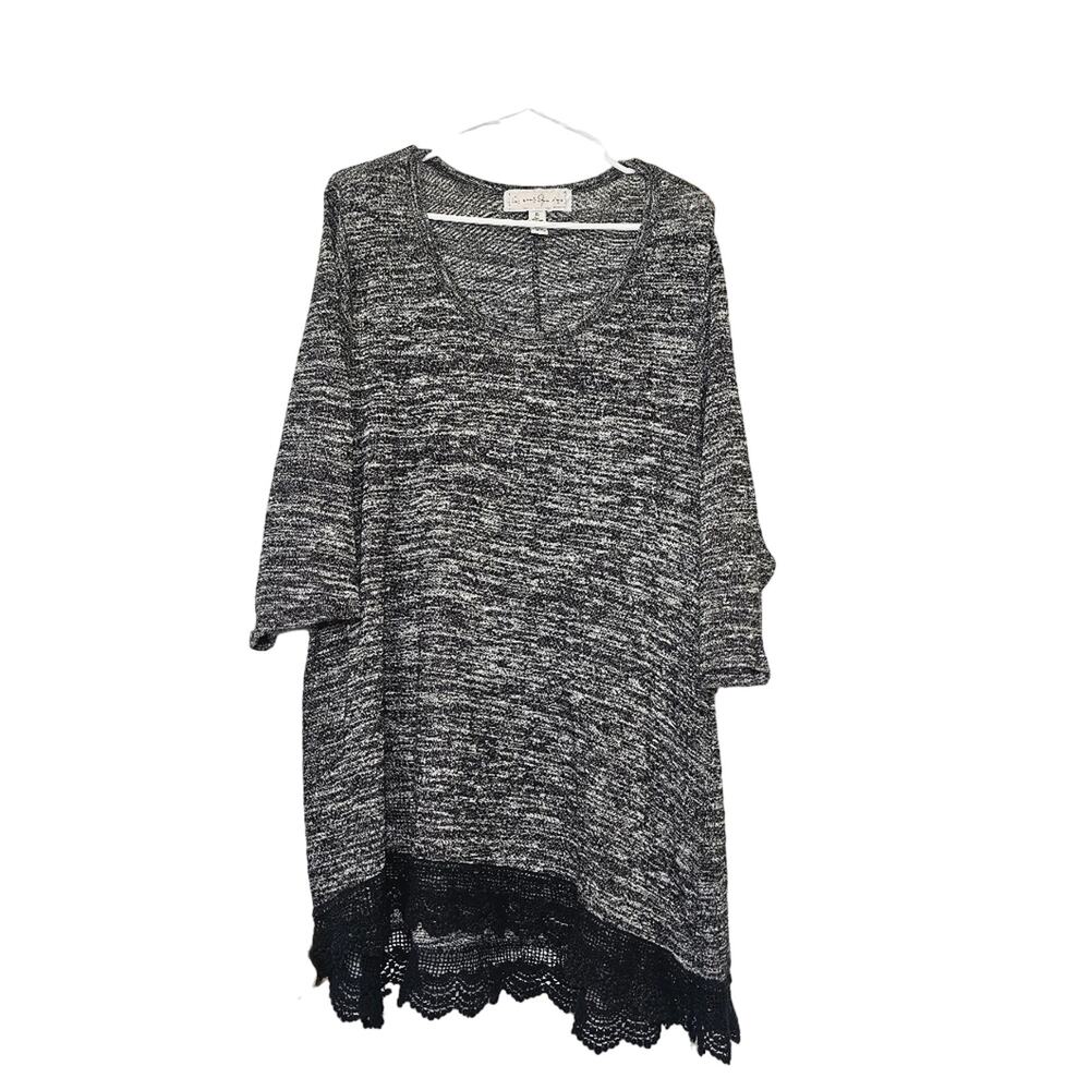 French Laundry Black Marled Lightweight Scoop Neck Knit Tunic Lace Detailing 3XL